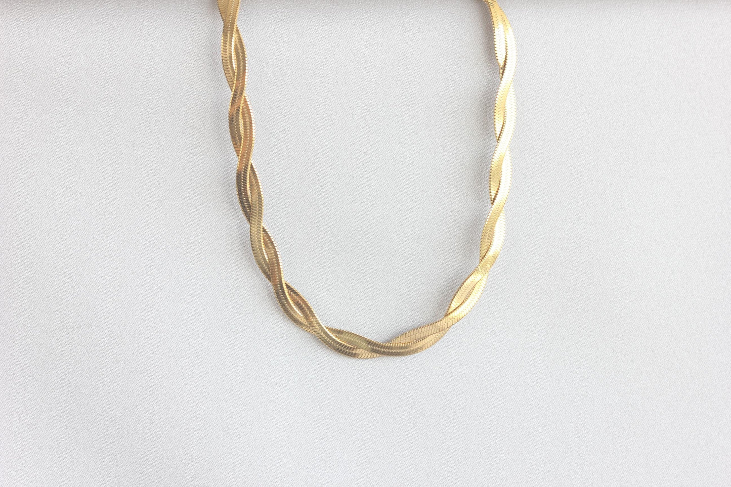 Unique Duo Color Braided Herringbone Twist Gold Chain Necklace that reflects both minimalist and statement textures. Perfect gift for friend, mom, or loved ones. Handmade unique jewelry gift ideas for her.