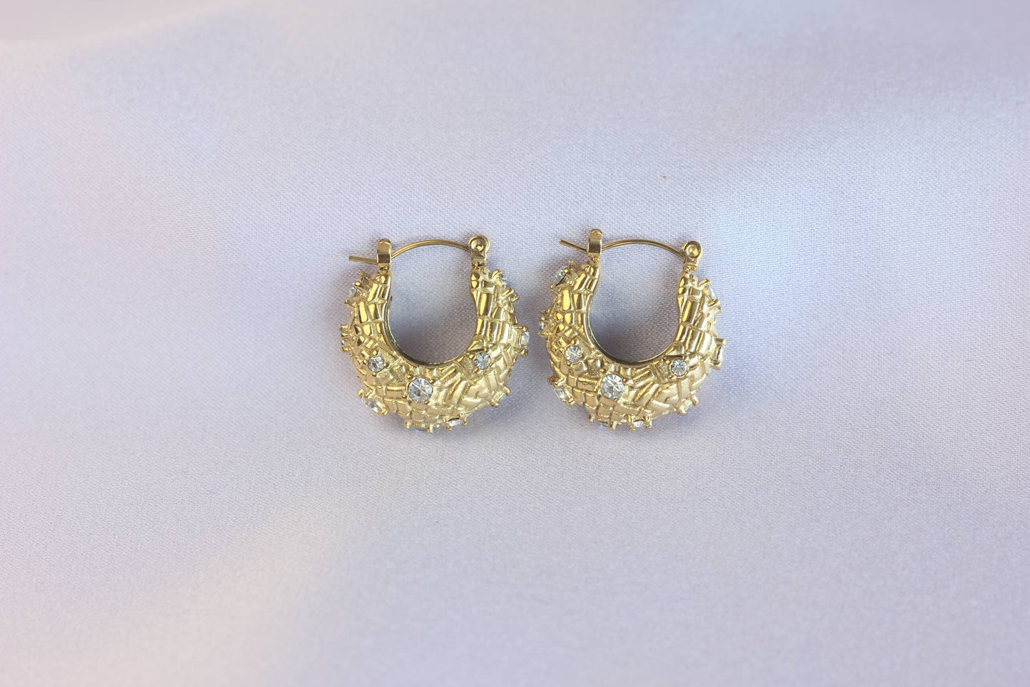 Crystal Basket Hoop Earrings,18K Gold Hoops Cubic Zirconia,Waterproof Statement Earrings for Her, Handmade Gold Jewelry Unique Gift for Mom