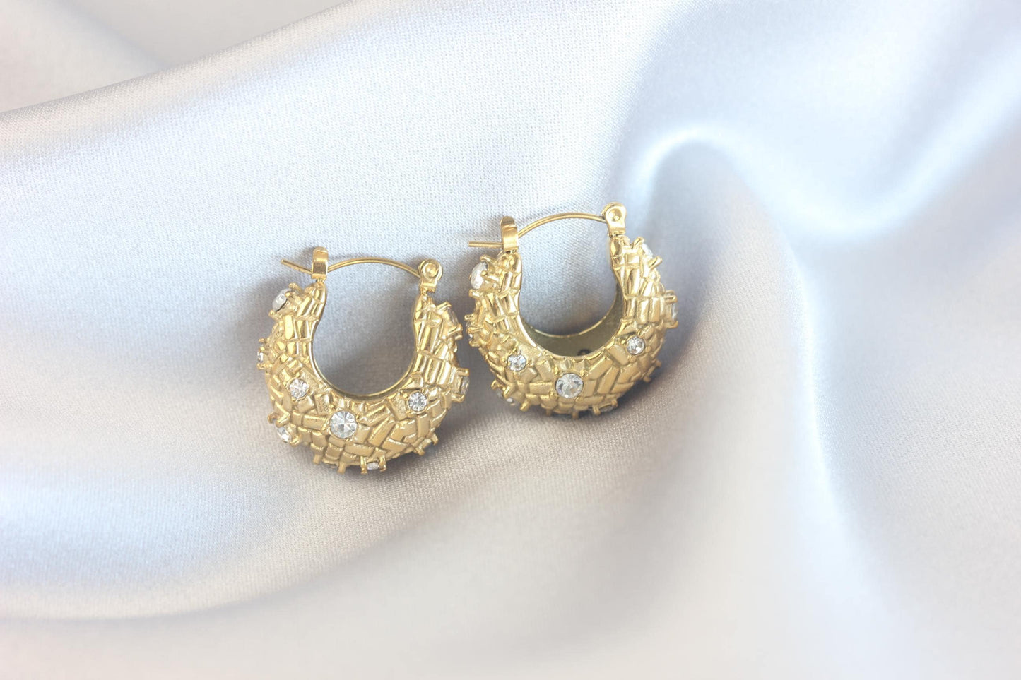 Crystal Basket Hoop Earrings,18K Gold Hoops Cubic Zirconia,Waterproof Statement Earrings for Her, Handmade Gold Jewelry Unique Gift for Mom