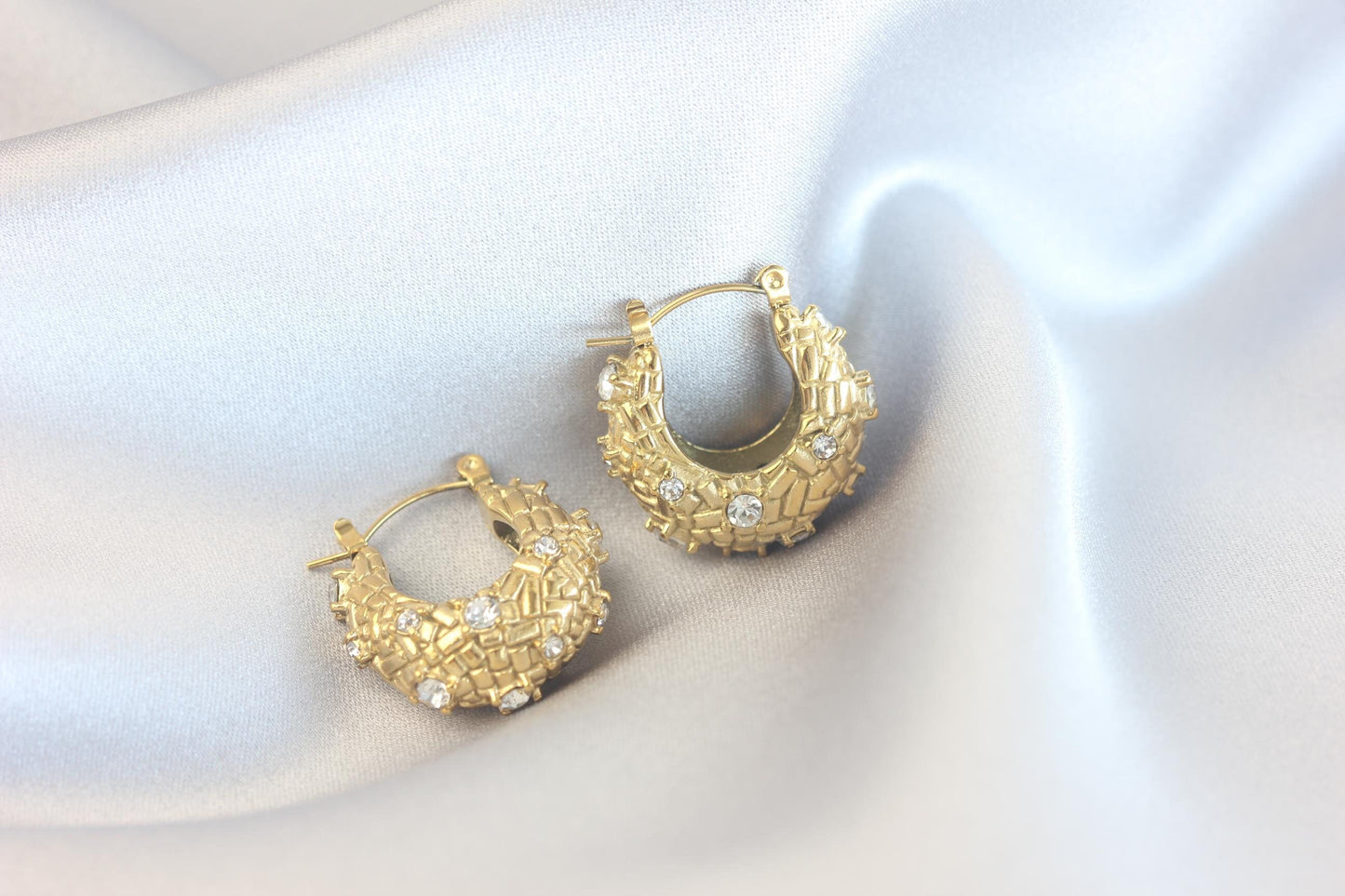 Crystal Basket Hoop Earrings,18K Gold Hoops Cubic Zirconia,Waterproof Statement Earrings for Her, Handmade Gold Jewelry Unique Gift for Mom
