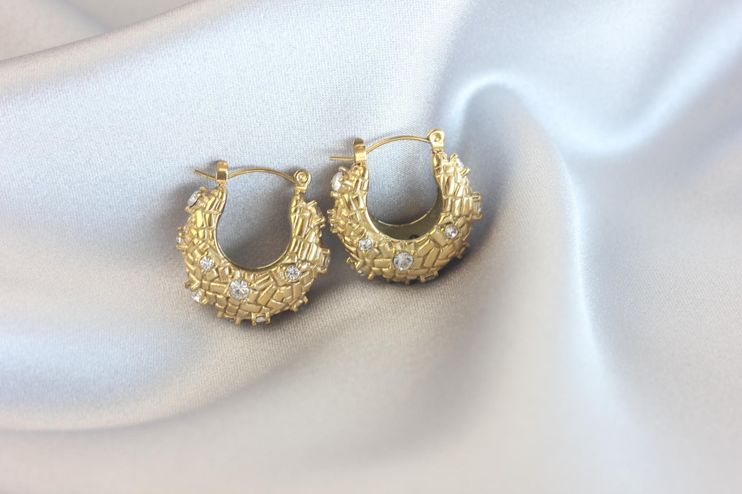 Crystal Basket Hoop Earrings,18K Gold Hoops Cubic Zirconia,Waterproof Statement Earrings for Her, Handmade Gold Jewelry Unique Gift for Mom
