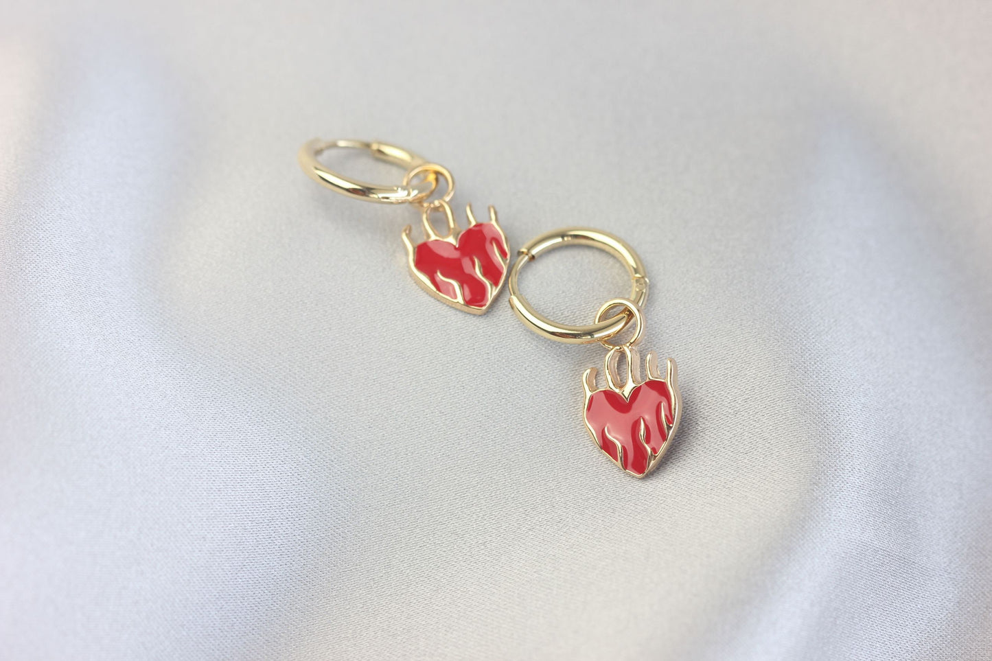Gold Heart Earrings, Heart Earrings,Gold Huggie Earring,Gold Flame Earrings,Birthday Gift for Her,Gold Earring for Women,Gift for Mother Day
