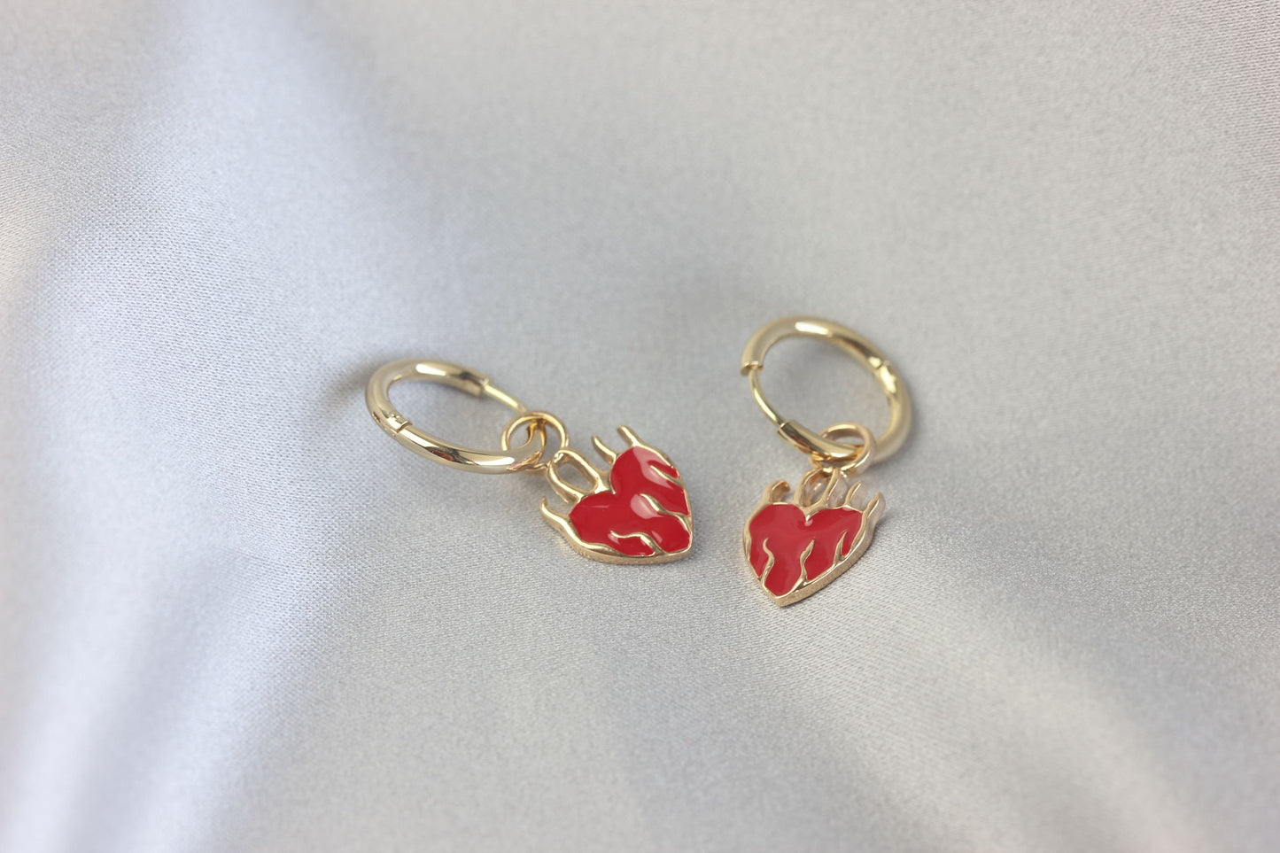 Gold Heart Earrings, Heart Earrings,Gold Huggie Earring,Gold Flame Earrings,Birthday Gift for Her,Gold Earring for Women,Gift for Mother Day