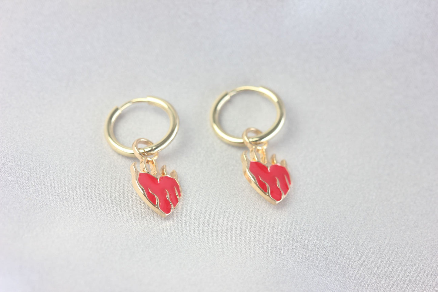 Gold Heart Earrings, Heart Earrings,Gold Huggie Earring,Gold Flame Earrings,Birthday Gift for Her,Gold Earring for Women,Gift for Mother Day