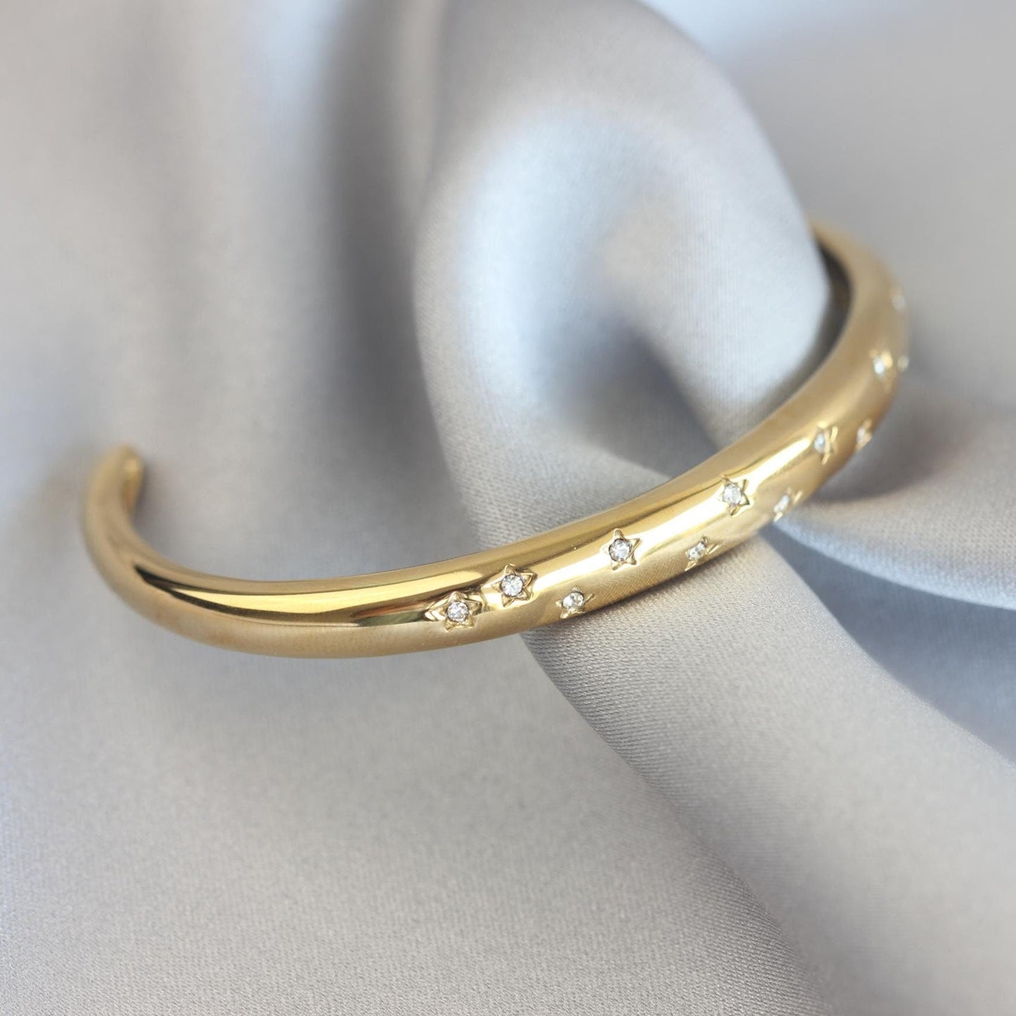 18K Gold Cuff Bracelet Celestial Open Bangle Stacking Gold Bracelet Waterproof Cuff Bracelet Unique Jewelry Bracelet Gift for Mom