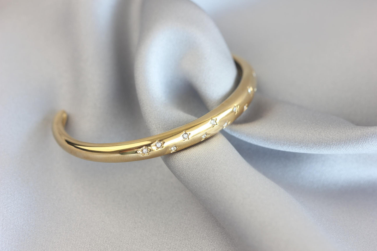 18K Gold Cuff Bracelet Celestial Open Bangle Stacking Gold Bracelet Waterproof Cuff Bracelet Unique Jewelry Bracelet Gift for Mom