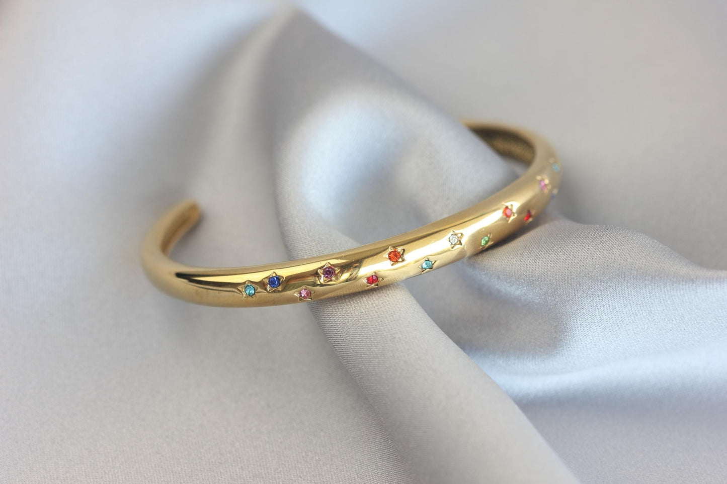18K Gold Cuff Bracelet Celestial Open Bangle Stacking Gold Bracelet Waterproof Cuff Bracelet Unique Jewelry Bracelet Gift for Mom