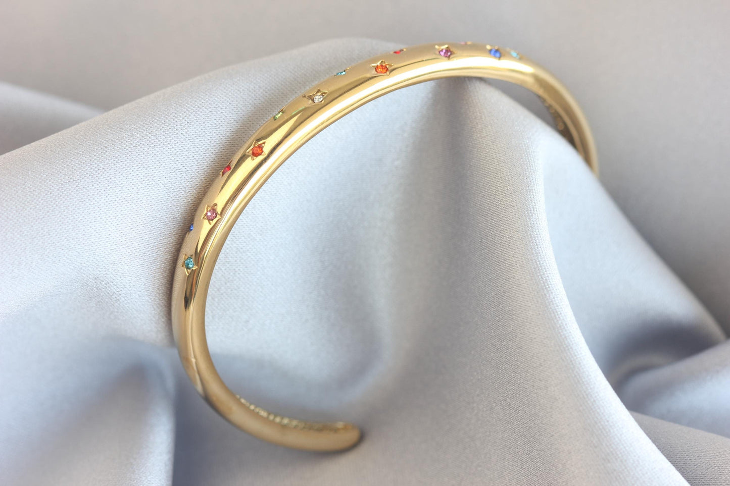 18K Gold Cuff Bracelet Celestial Open Bangle Stacking Gold Bracelet Waterproof Cuff Bracelet Unique Jewelry Bracelet Gift for Mom