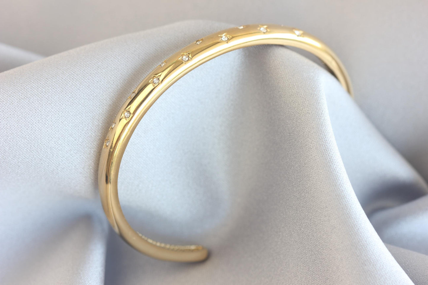 18K Gold Cuff Bracelet Celestial Open Bangle Stacking Gold Bracelet Waterproof Cuff Bracelet Unique Jewelry Bracelet Gift for Mom