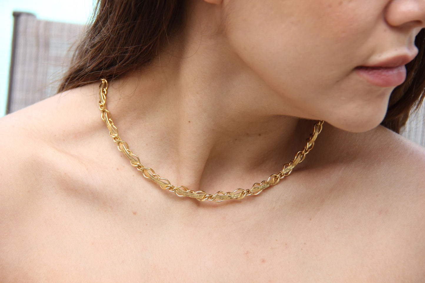 Twisted Chain Statement Necklace,18K Gold Layering Thick Chain Necklace,Waterproof Gold Thick Necklace,Handmade Jewelry Gift Her, Mom Gift