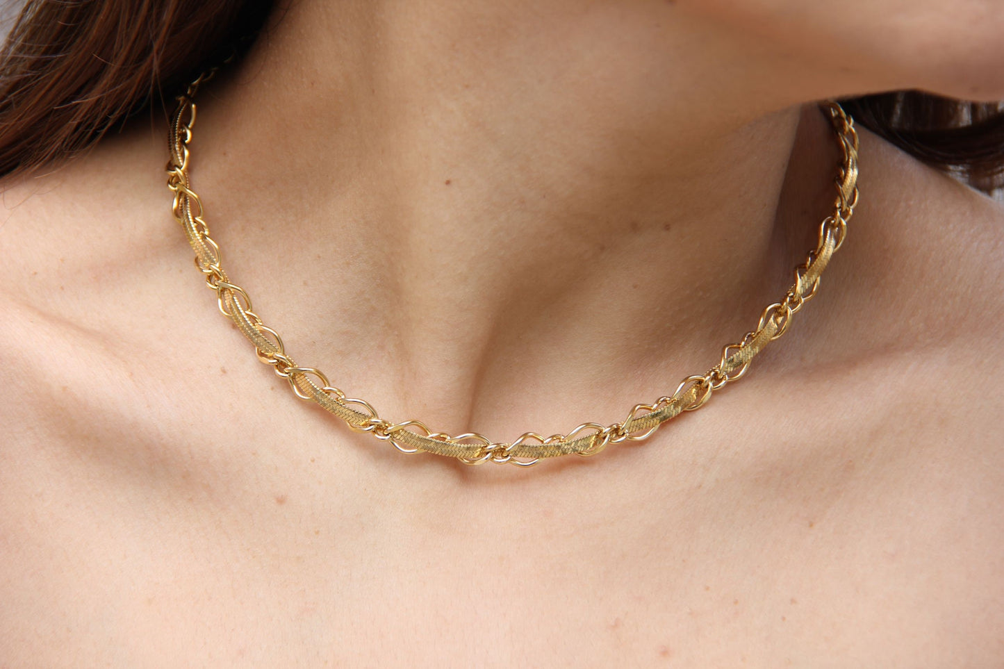 Twisted Chain Statement Necklace,18K Gold Layering Thick Chain Necklace,Waterproof Gold Thick Necklace,Handmade Jewelry Gift Her, Mom Gift