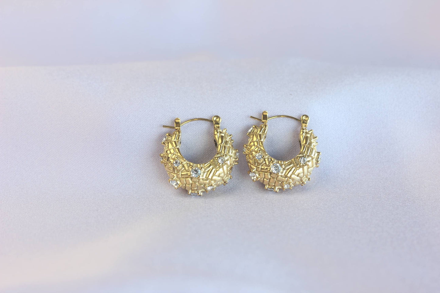 Crystal Basket Hoop Earrings,18K Gold Hoops Cubic Zirconia,Waterproof Statement Earrings for Her, Handmade Gold Jewelry Unique Gift for Mom
