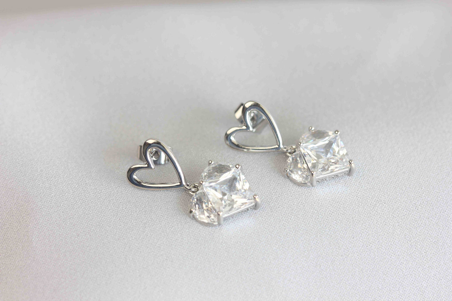 Shiny CZ Heart Stud Drop Earrings will add extra sparkle to your special day! Perfect gift for mom!