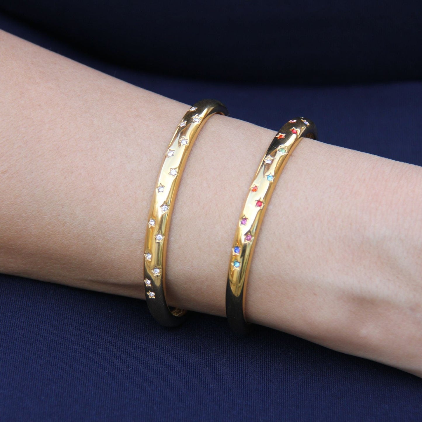 18K Gold Cuff Bracelet Celestial Open Bangle Stacking Gold Bracelet Waterproof Cuff Bracelet Unique Jewelry Bracelet Gift for Mom