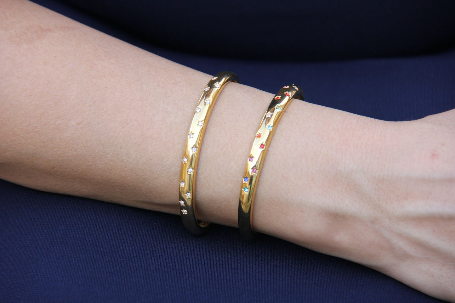 18K Gold Cuff Bracelet Celestial Open Bangle Stacking Gold Bracelet Waterproof Cuff Bracelet Unique Jewelry Bracelet Gift for Mom