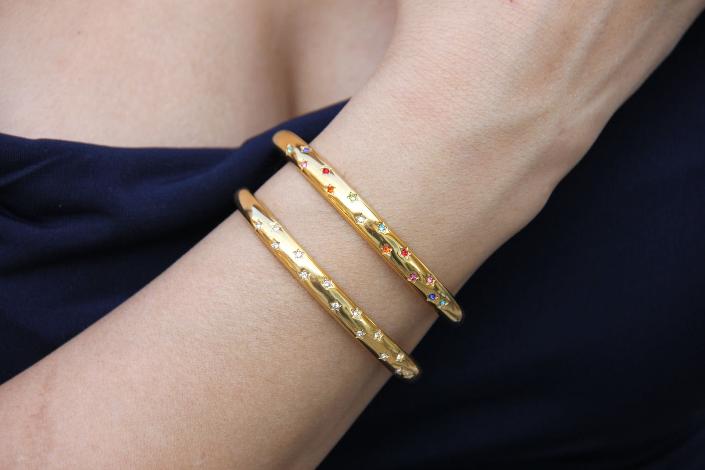 18K Gold Cuff Bracelet Celestial Open Bangle Stacking Gold Bracelet Waterproof Cuff Bracelet Unique Jewelry Bracelet Gift for Mom