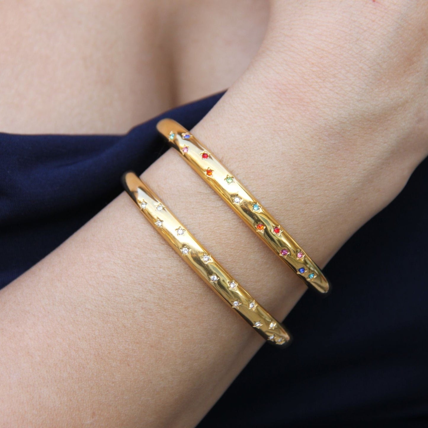 18K Gold Cuff Bracelet Celestial Open Bangle Stacking Gold Bracelet Waterproof Cuff Bracelet Unique Jewelry Bracelet Gift for Mom