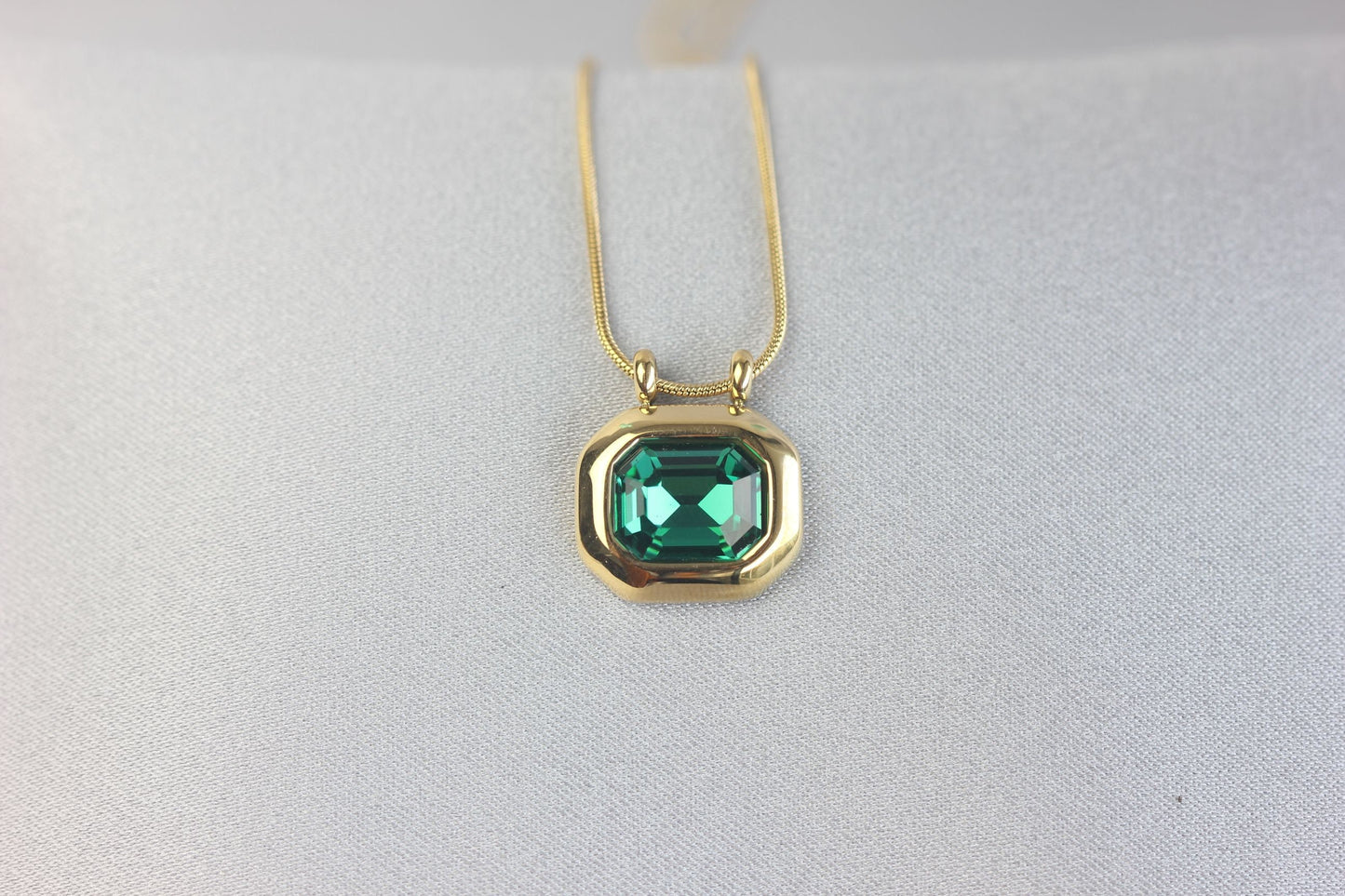 Green Pendant Vintage Necklace, 18K Gold Zircon Drop Necklace, Layering Dainty Chain Necklace, Unique Mother's Day Gift for Her