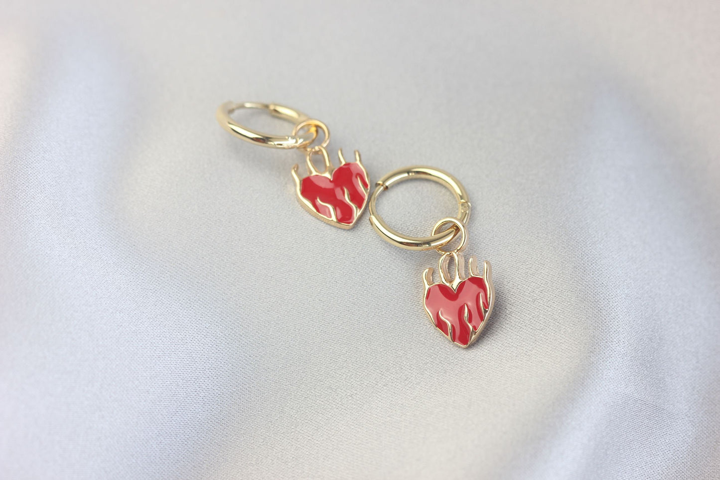 Gold Heart Earrings, Heart Earrings,Gold Huggie Earring,Gold Flame Earrings,Birthday Gift for Her,Gold Earring for Women,Gift for Mother Day
