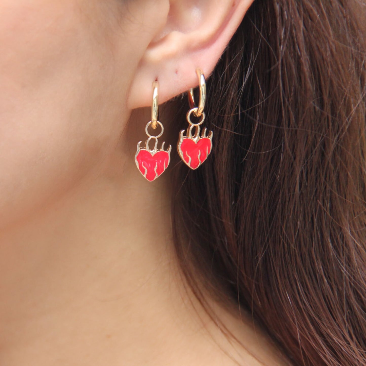 Gold Heart Earrings, Heart Earrings,Gold Huggie Earring,Gold Flame Earrings,Birthday Gift for Her,Gold Earring for Women,Gift for Mother Day