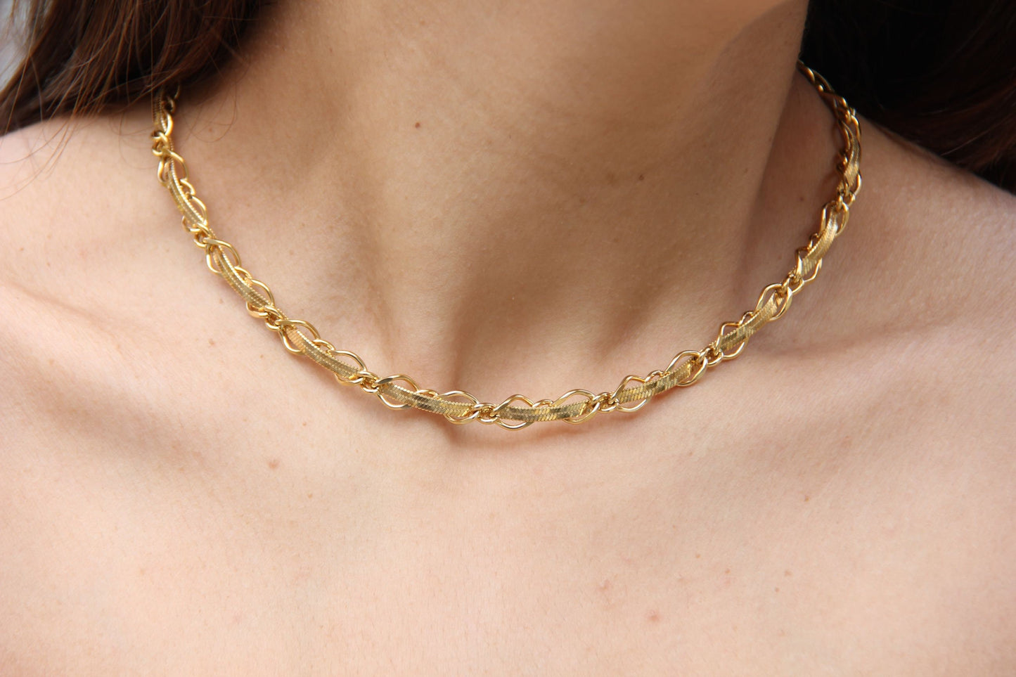 Twisted Chain Statement Necklace,18K Gold Layering Thick Chain Necklace,Waterproof Gold Thick Necklace,Handmade Jewelry Gift Her, Mom Gift