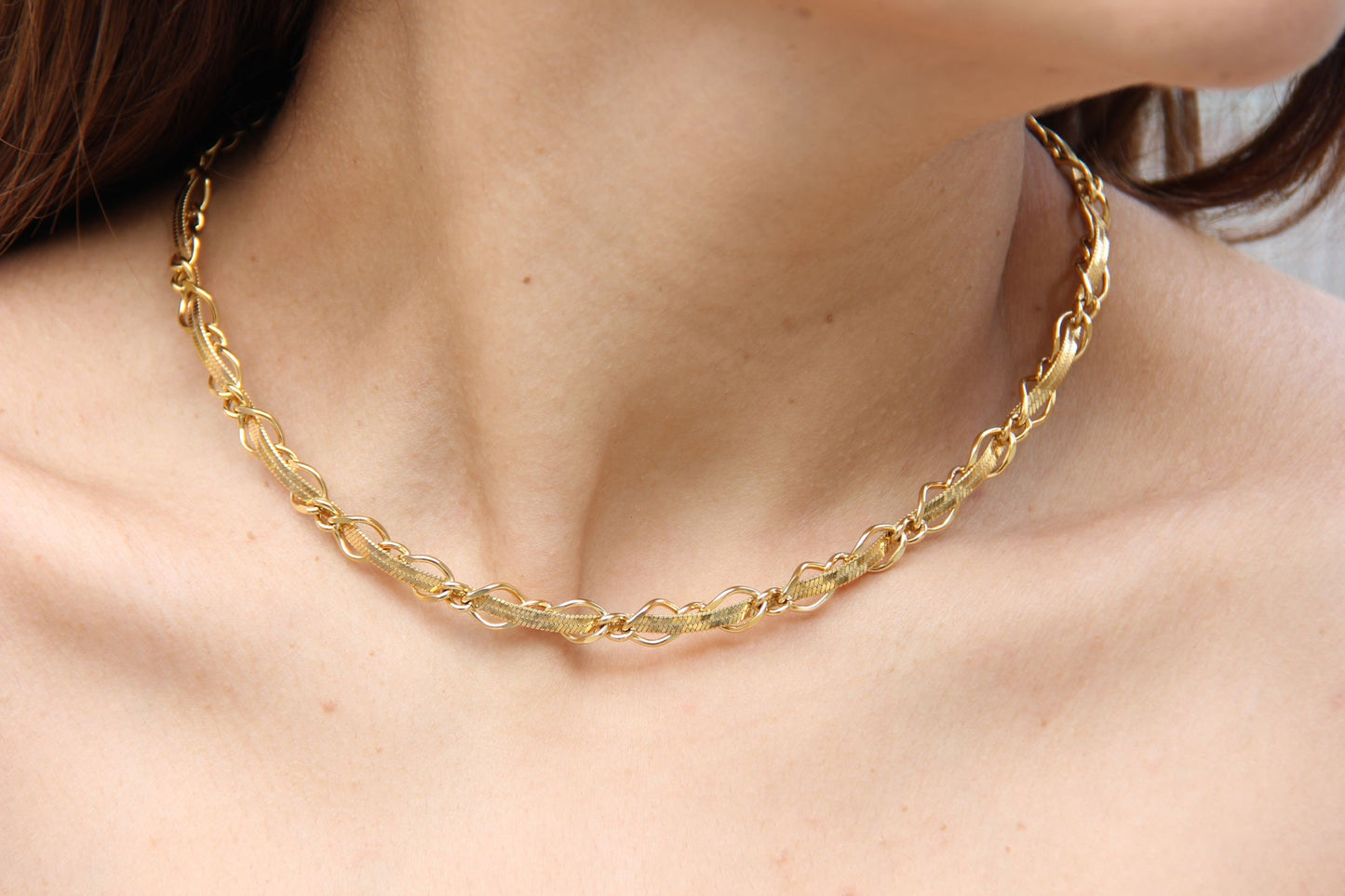 Twisted Chain Statement Necklace,18K Gold Layering Thick Chain Necklace,Waterproof Gold Thick Necklace,Handmade Jewelry Gift Her, Mom Gift