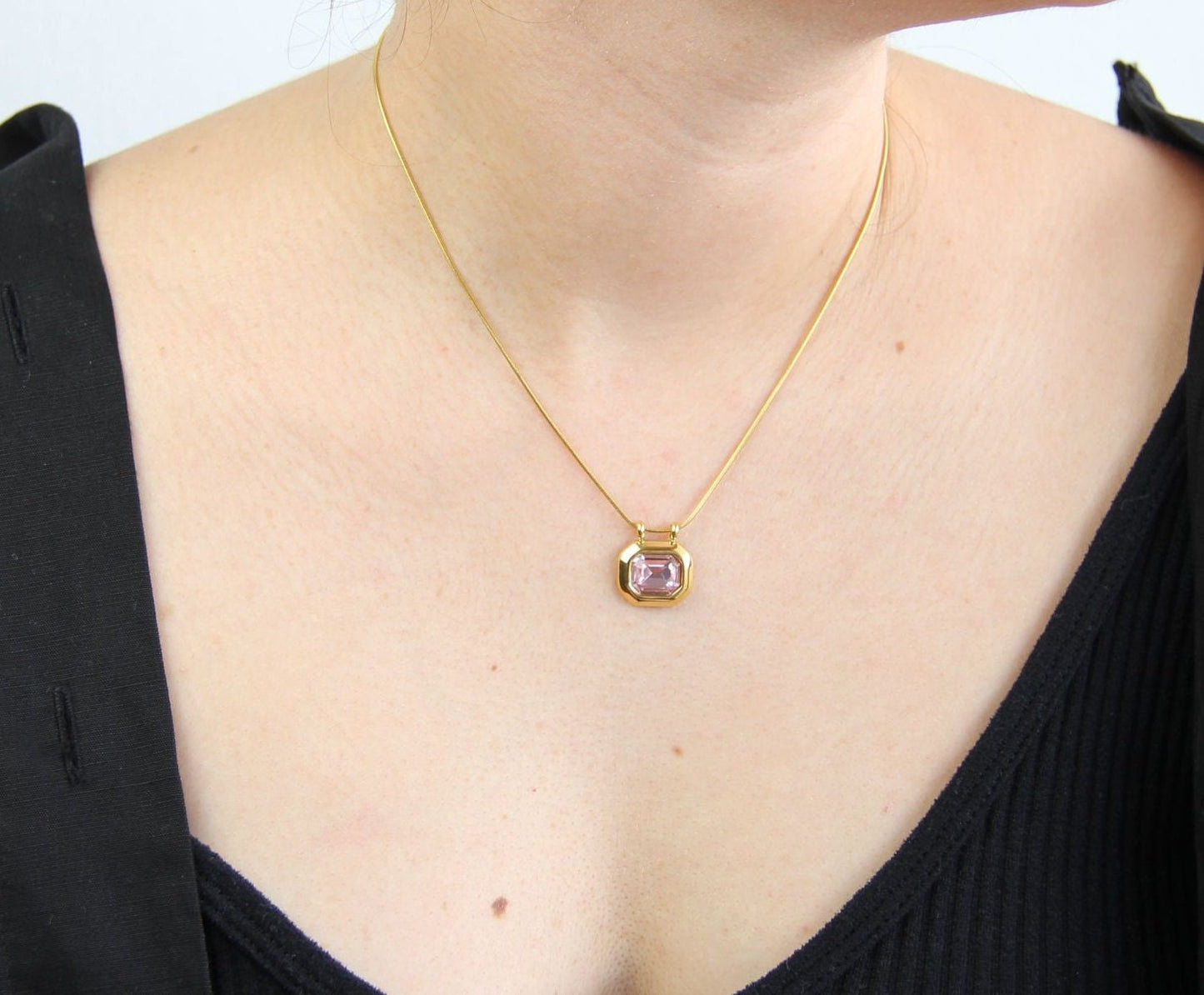 Green Pendant Vintage Necklace, 18K Gold Zircon Drop Necklace, Layering Dainty Chain Necklace, Unique Mother's Day Gift for Her