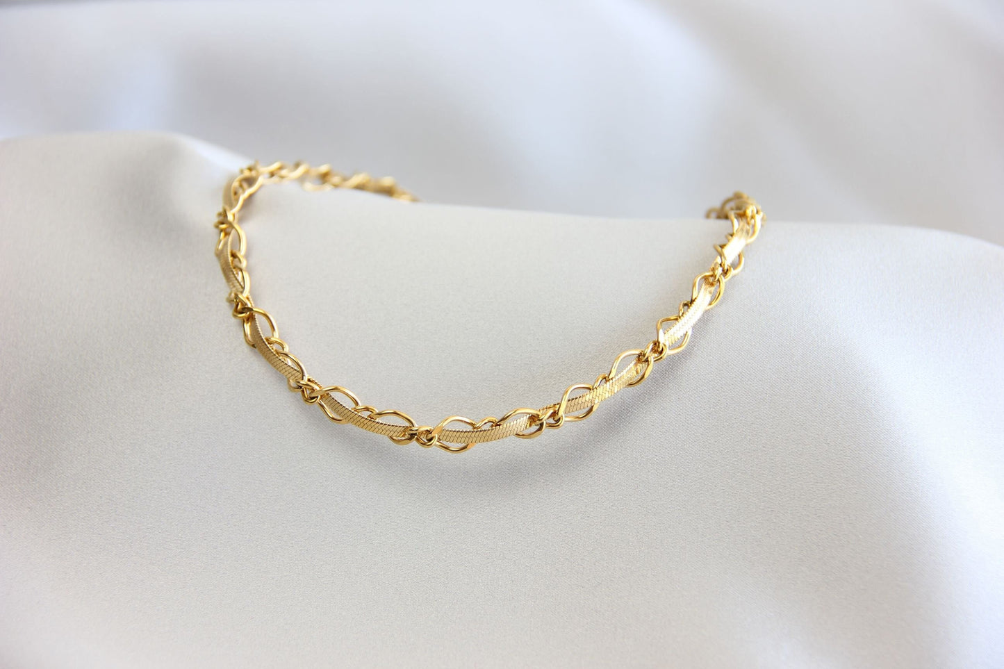 Twisted Chain Statement Necklace,18K Gold Layering Thick Chain Necklace,Waterproof Gold Thick Necklace,Handmade Jewelry Gift Her, Mom Gift