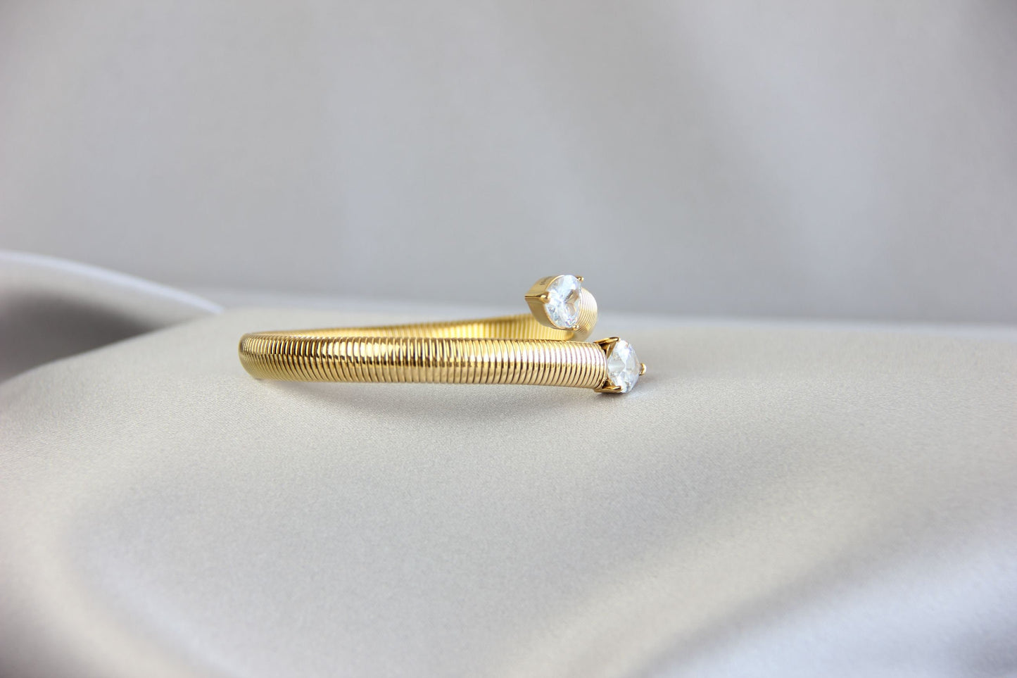 Gold Elastic Love Chain Bracelet, Stretch Bangle CZ Heart Bracelet, Waterproof Gold Bangle for Women, Unique Jewelry Bracelet, Gift for Mom