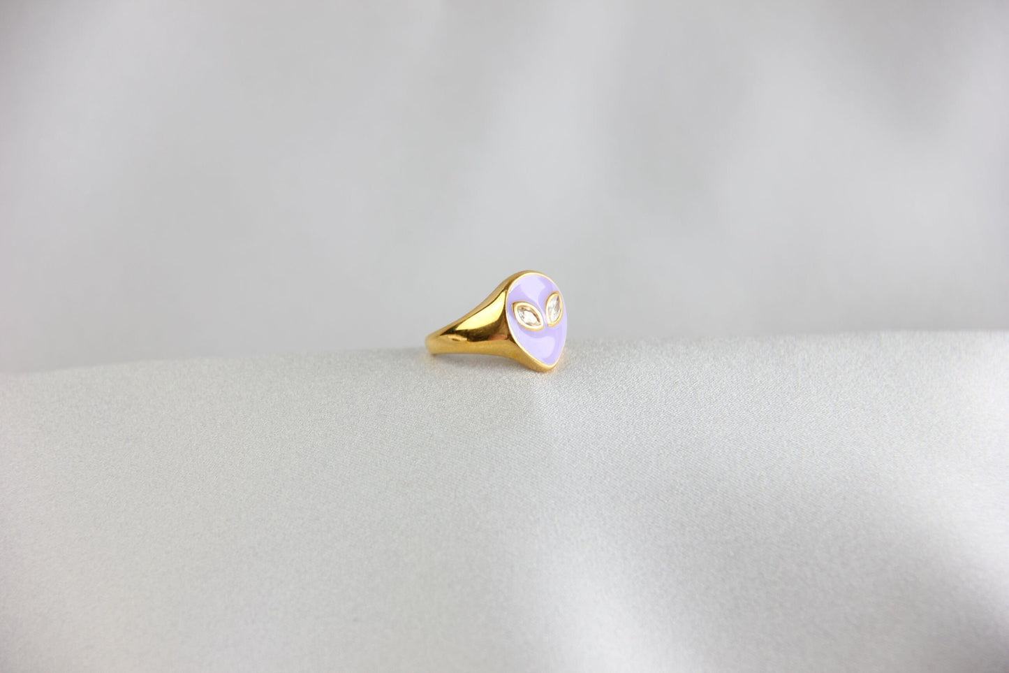 Gold Enamel Alien Jewelry,18K Gold Dome Alien Waterproof Ring,Statement Alien Jewelry,Handmade Stacking Gold Ring,Valentine Gifts for Her