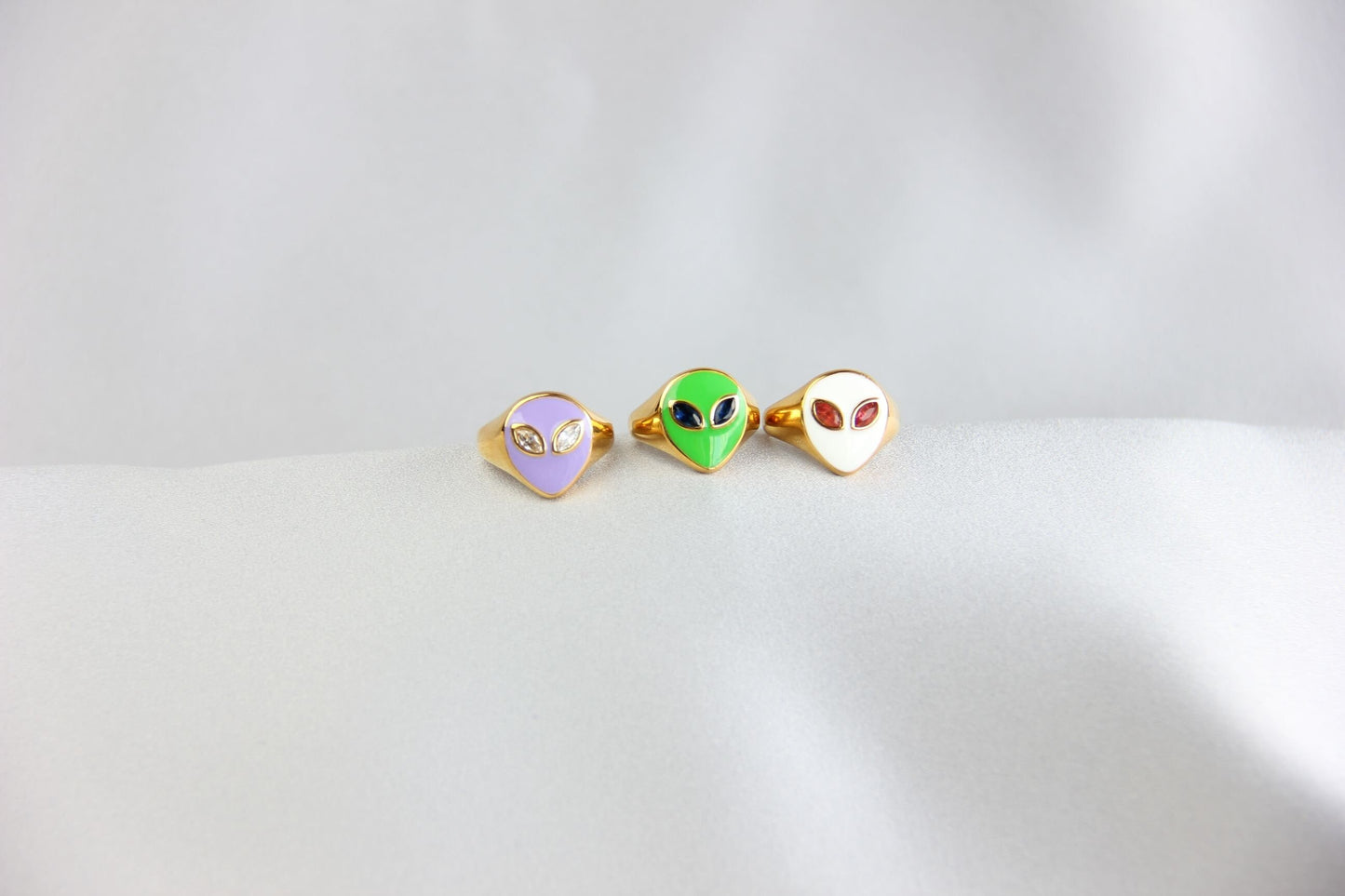 Gold Enamel Alien Jewelry,18K Gold Dome Alien Waterproof Ring,Statement Alien Jewelry,Handmade Stacking Gold Ring,Valentine Gifts for Her