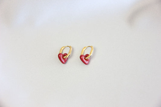 Beautiful and Dainty 18K Gold Plated Waterproof Burgundy Love Heart Drop Earrings what will go with all your other jewelry! Perfect gift for your mom, friend or loved ones!