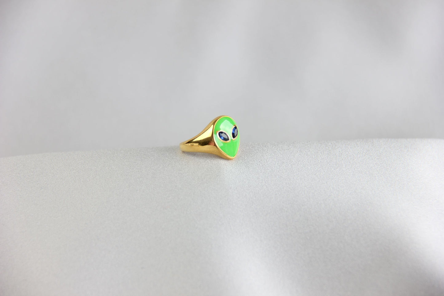 Gold Enamel Alien Jewelry,18K Gold Dome Alien Waterproof Ring,Statement Alien Jewelry,Handmade Stacking Gold Ring,Valentine Gifts for Her