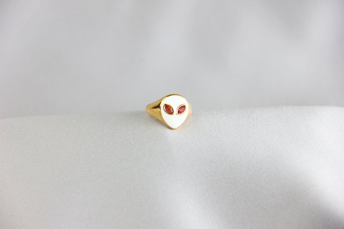 Gold Enamel Alien Jewelry,18K Gold Dome Alien Waterproof Ring,Statement Alien Jewelry,Handmade Stacking Gold Ring,Valentine Gifts for Her