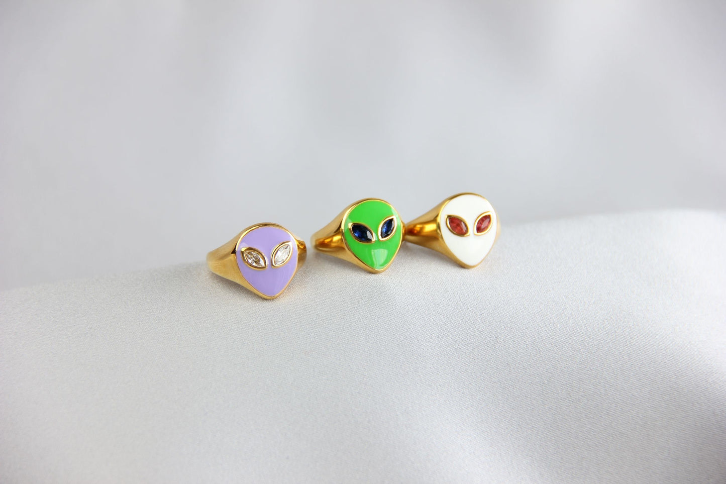 Gold Enamel Alien Jewelry,18K Gold Dome Alien Waterproof Ring,Statement Alien Jewelry,Handmade Stacking Gold Ring,Valentine Gifts for Her