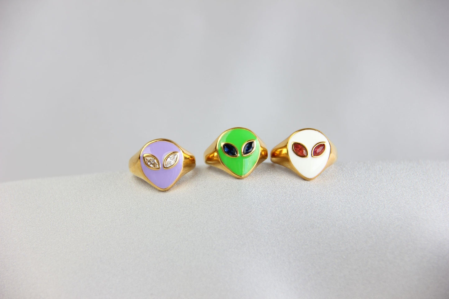 Gold Enamel Alien Jewelry,18K Gold Dome Alien Waterproof Ring,Statement Alien Jewelry,Handmade Stacking Gold Ring,Valentine Gifts for Her