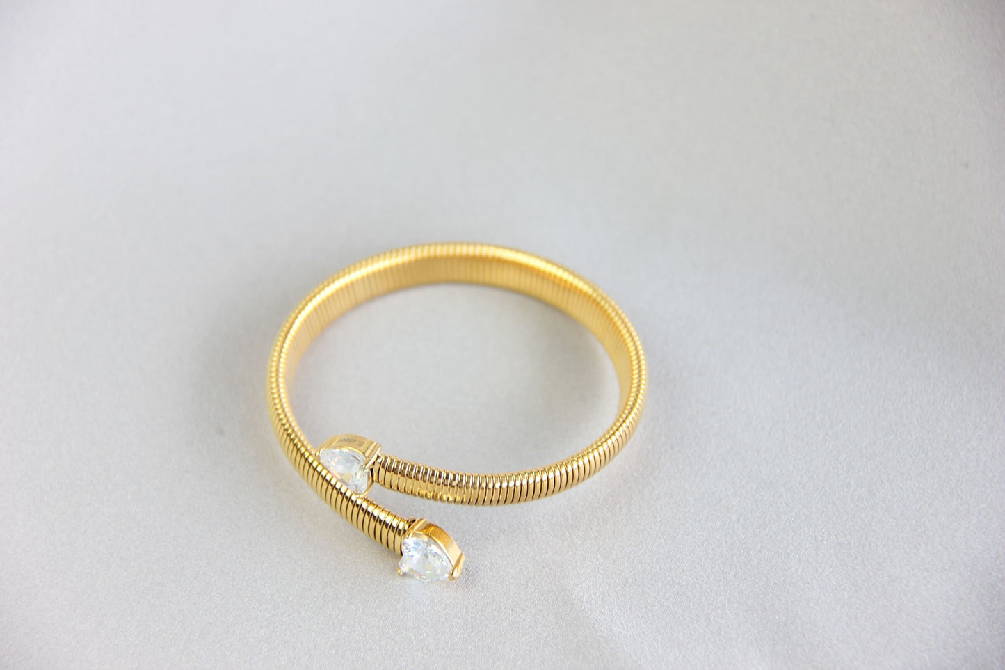Gold Elastic Love Chain Bracelet, Stretch Bangle CZ Heart Bracelet, Waterproof Gold Bangle for Women, Unique Jewelry Bracelet, Gift for Mom