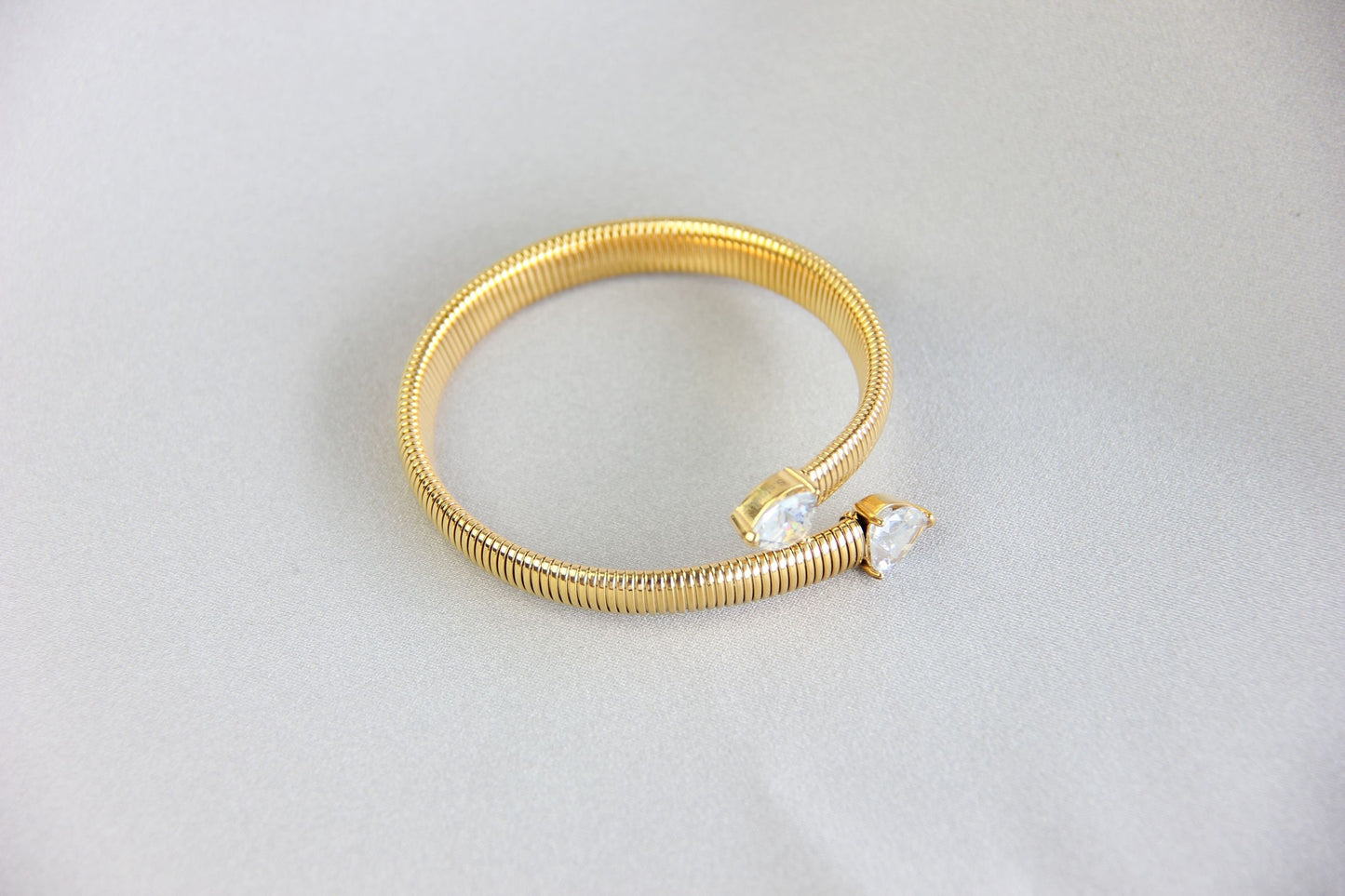 Gold Elastic Love Chain Bracelet, Stretch Bangle CZ Heart Bracelet, Waterproof Gold Bangle for Women, Unique Jewelry Bracelet, Gift for Mom