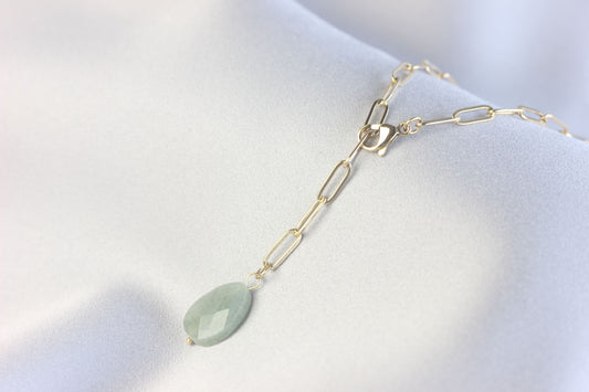 Agate Pendant Gold Chain Necklace, 18K Gold Dainty Waterproof Gemstone Necklace, Layering Thick Chain, Unique Gift for Friend, Mom Jewelry