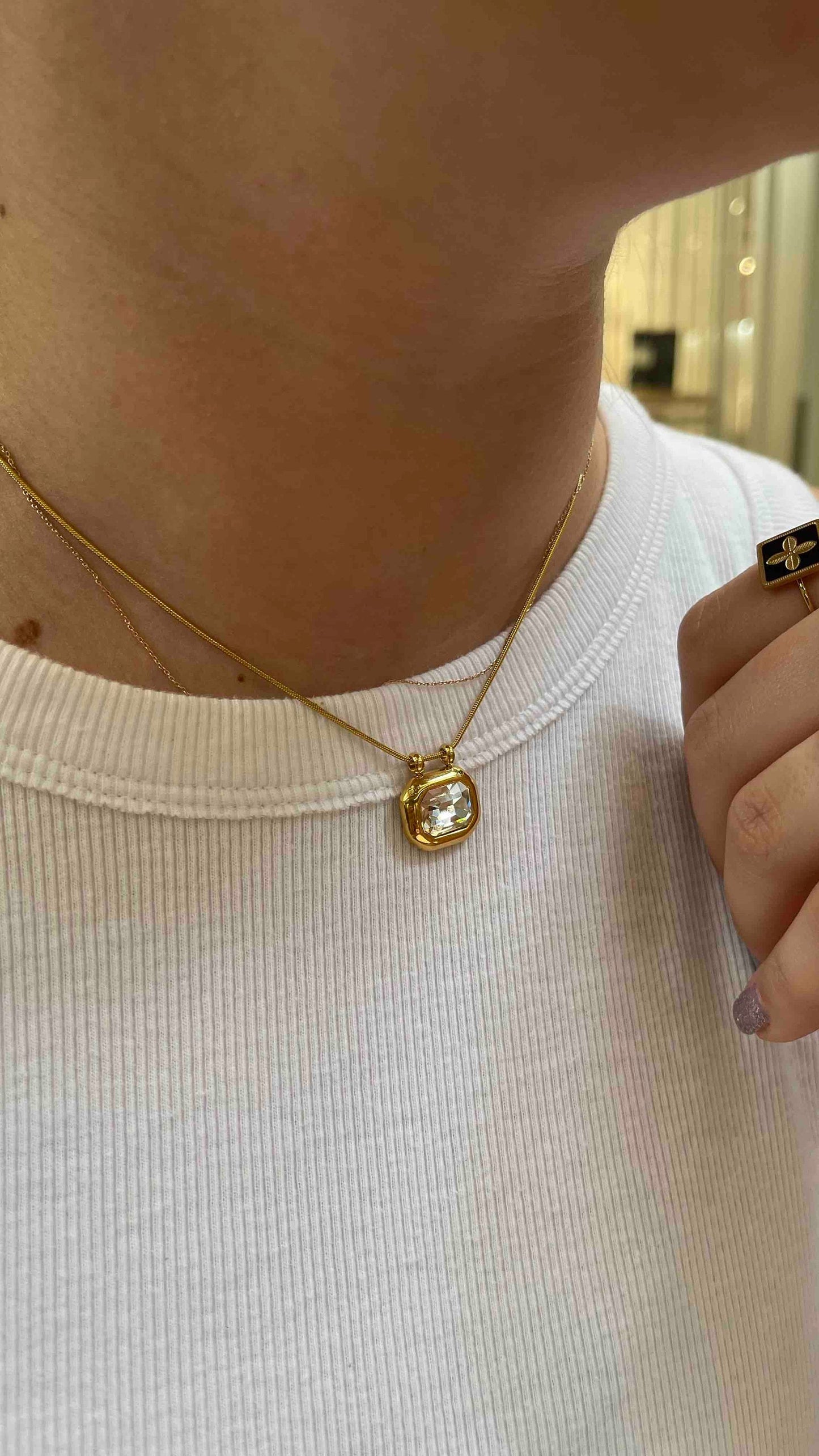 Green Pendant Vintage Necklace, 18K Gold Zircon Drop Necklace, Layering Dainty Chain Necklace, Unique Mother's Day Gift for Her