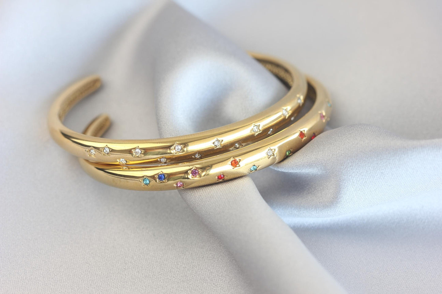 18K Gold Cuff Bracelet Celestial Open Bangle Stacking Gold Bracelet Waterproof Cuff Bracelet Unique Jewelry Bracelet Gift for Mom