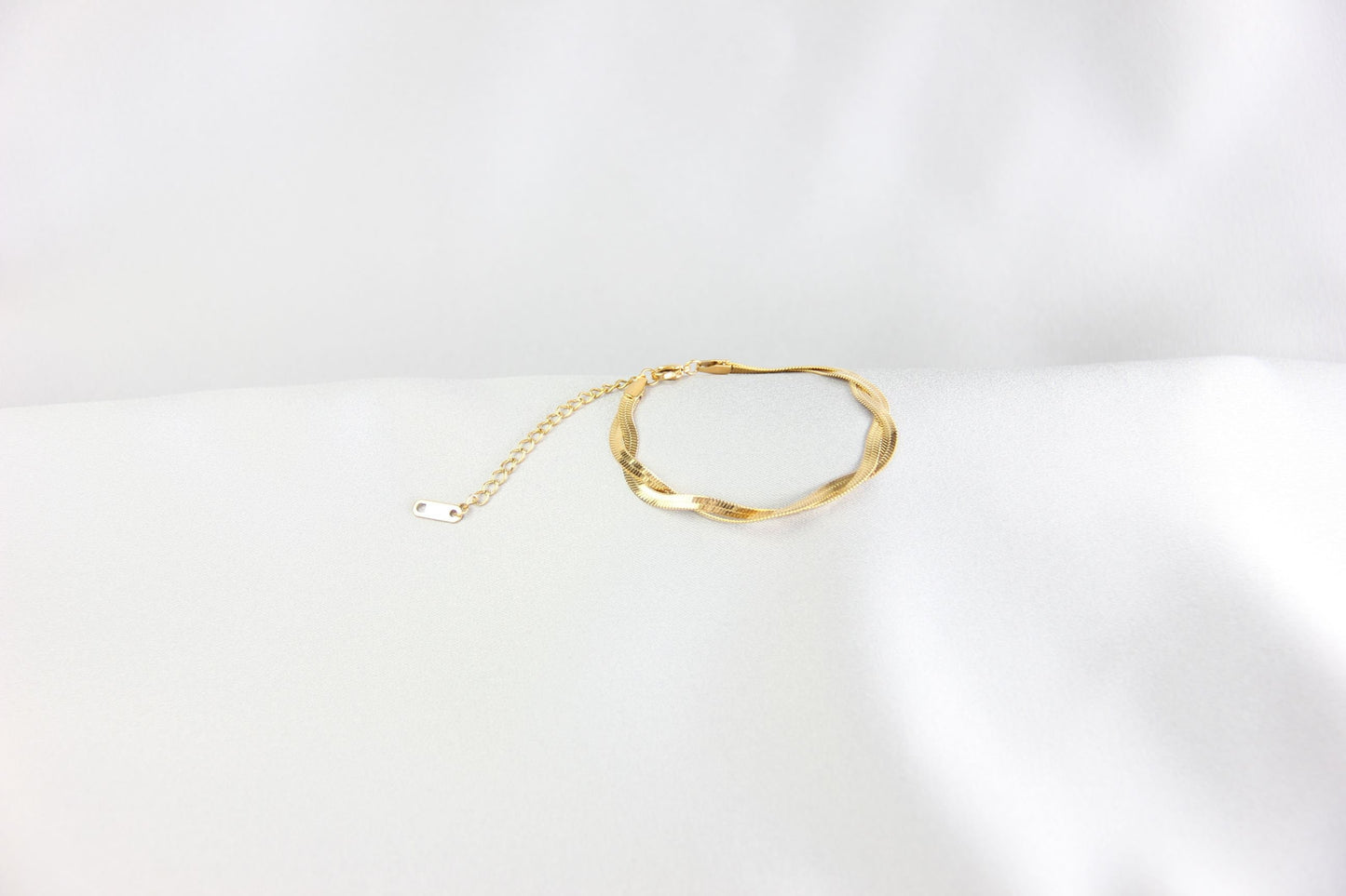 Unique Duo Color Braided Herringbone Twist Gold Chain Bracelet that reflects both minimalist and statement textures. Complete your special occasion outfit or night style with this beauty!
