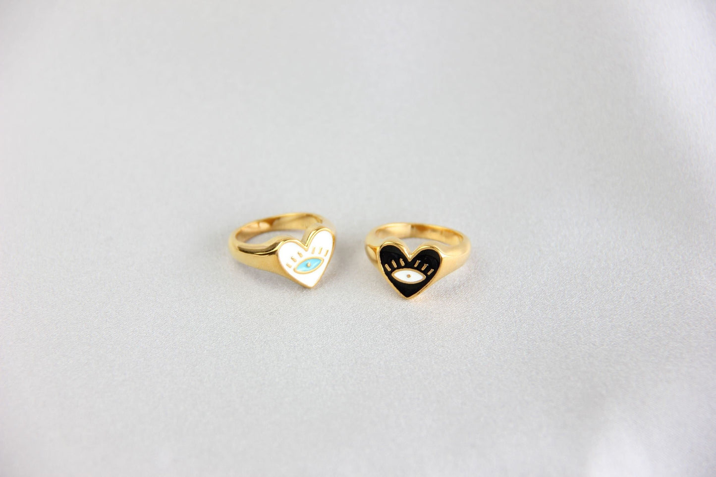 Black Love Eye Rings, Dainty Gold Evil Eye Ring, Enamel Love Jewelry, Talisman Protection Rings, Evil Eye Jewelry, Mother's Day Gift for Her