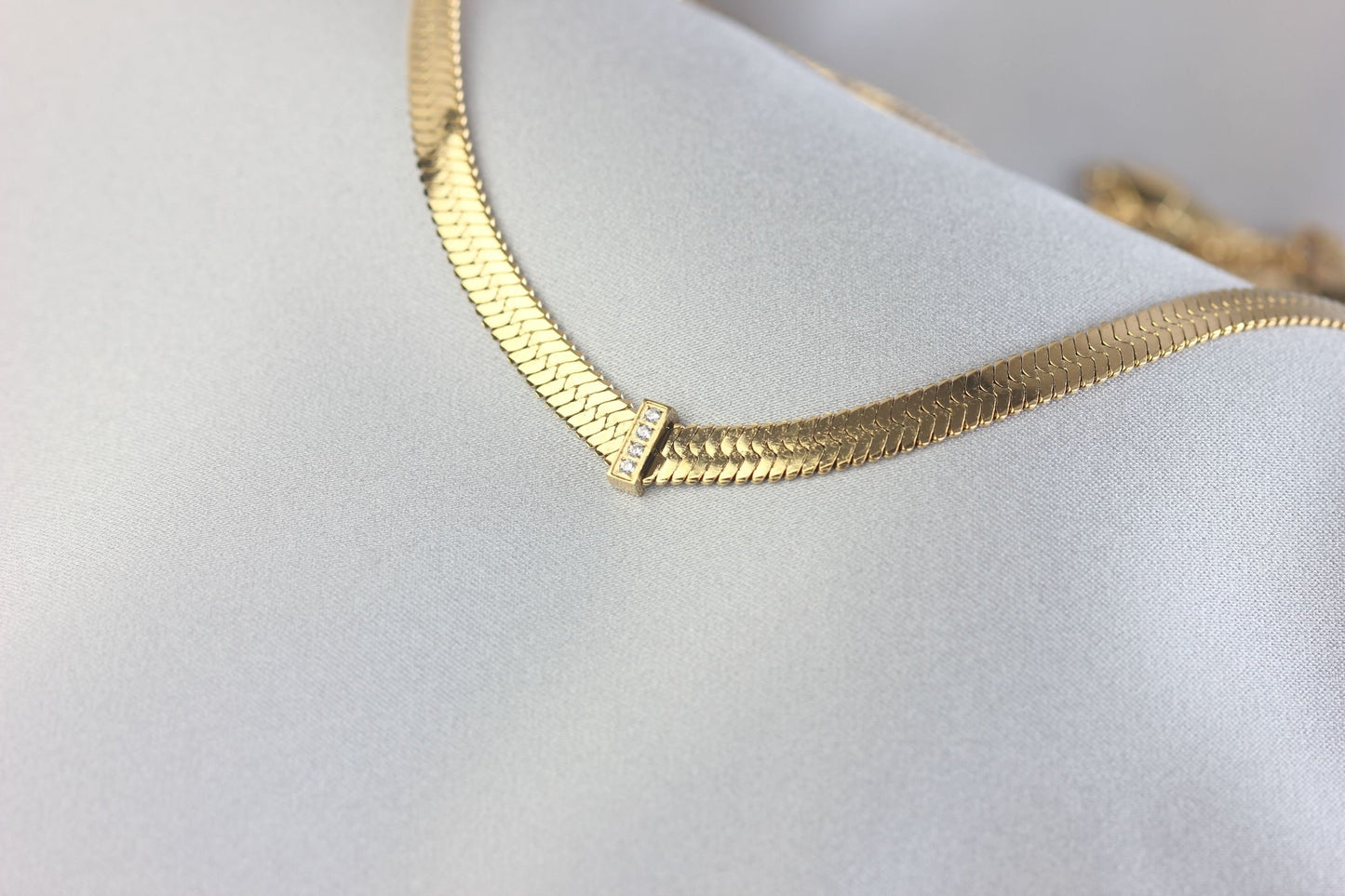 Thick Herringbone Chain Necklace 18K Gold Statement Snake CZ Necklace Flat Chain Layering Herringbone Necklace Waterproof Jewelry Gift Mom