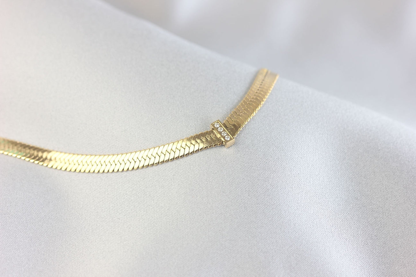 Thick Herringbone Chain Necklace 18K Gold Statement Snake CZ Necklace Flat Chain Layering Herringbone Necklace Waterproof Jewelry Gift Mom