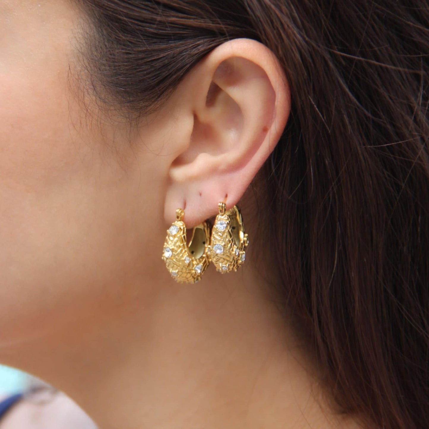 Crystal Basket Hoop Earrings,18K Gold Hoops Cubic Zirconia,Waterproof Statement Earrings for Her, Handmade Gold Jewelry Unique Gift for Mom