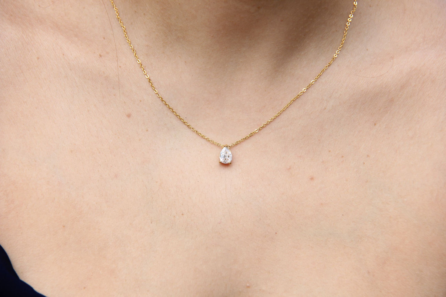 Dainty Zircon Drop Necklace, Minimal Zirconia Pendant Jewelry, Dazzling Crystal Necklace, Gift for Her, Handmade Jewelry, Mother's Day Gifts