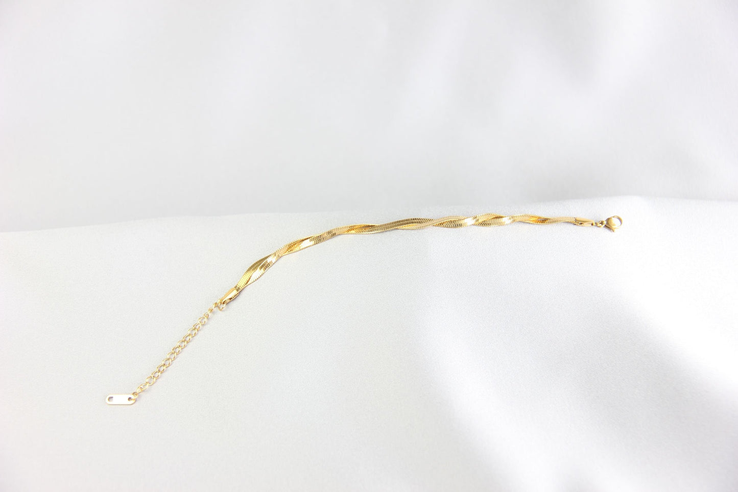 Unique Duo Color Braided Herringbone Twist Gold Chain Bracelet that reflects both minimalist and statement textures. Complete your special occasion outfit or night style with this beauty!