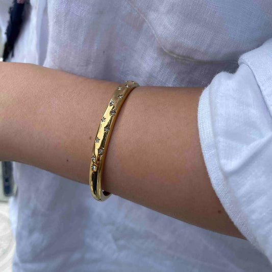 18K Gold Cuff Bracelet Celestial Open Bangle Stacking Gold Bracelet Waterproof Cuff Bracelet Unique Jewelry Bracelet Gift for Mom
