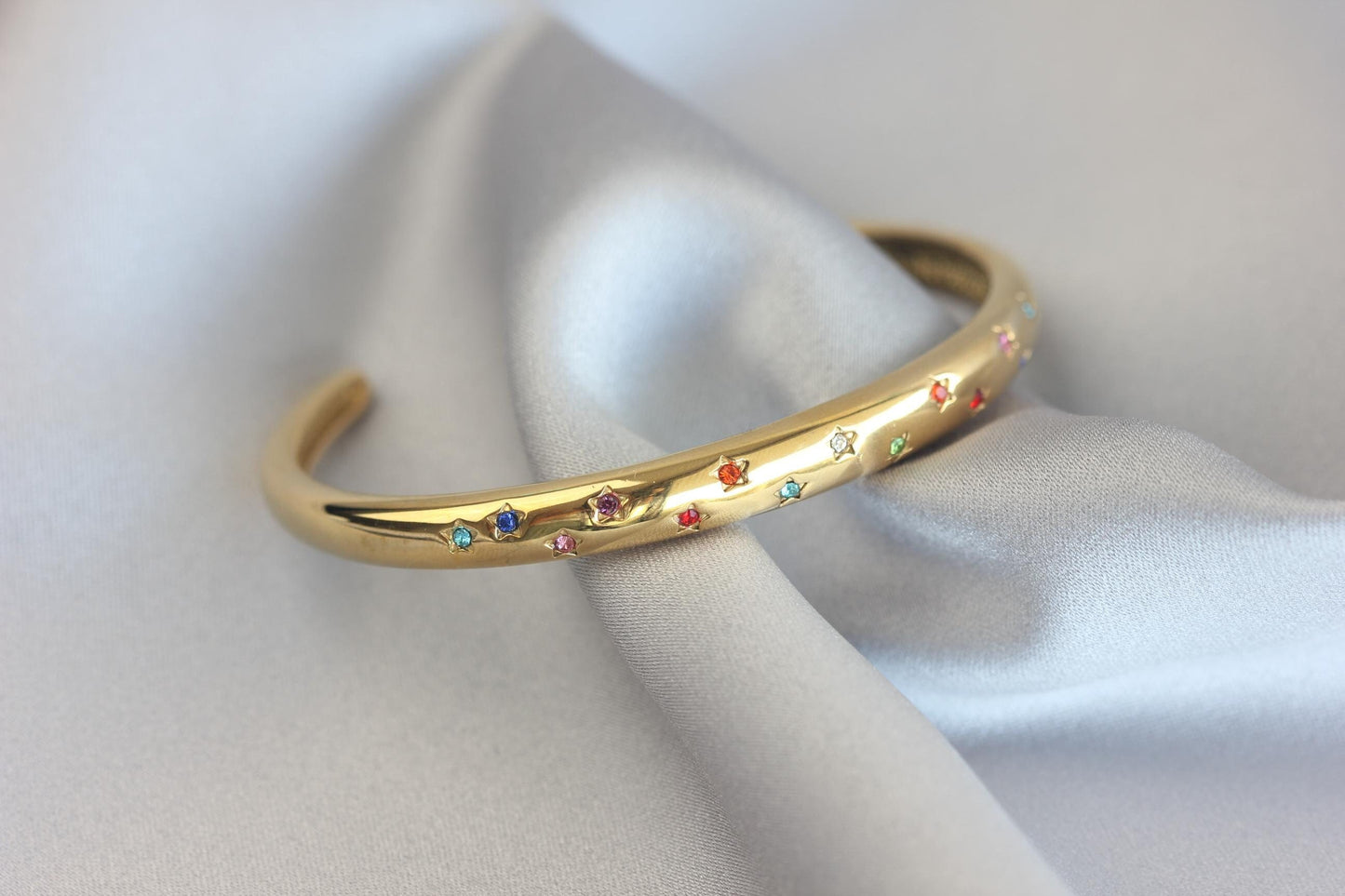 18K Gold Cuff Bracelet Celestial Open Bangle Stacking Gold Bracelet Waterproof Cuff Bracelet Unique Jewelry Bracelet Gift for Mom